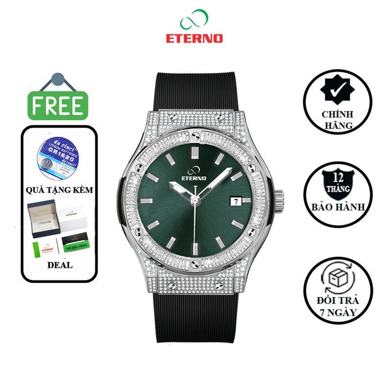 [HUYNHTOAN09] Đồng Hồ Nam ETERNO E24-0046 Dây Cao Su Đen - Viền Đính Đá Cao Cấp