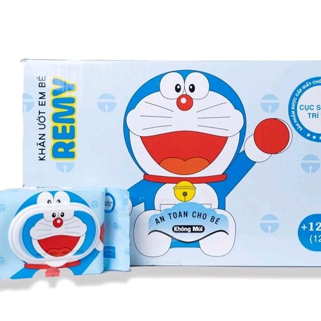 Thùng 32 gói khăn ướt hình Đôrêmon Phú Đạt không mùi không paraben,khăn ướt em bé 400 gram Cho Bé