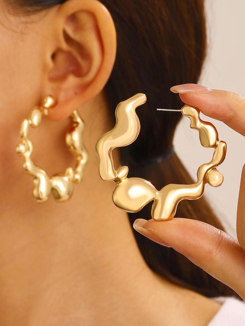 Product Introduction of Fashionable Irregular Shaped Hoop Earrings, 1 Pair Fashion Jewelry for Party, Daily Clothing Decor, Trendy All-match & Exquisite Jewelry for Birthday Gift 4