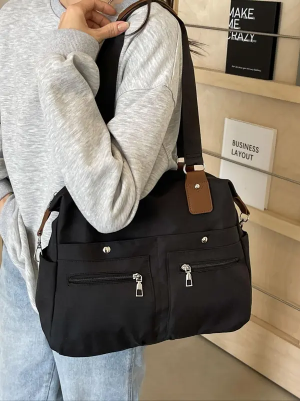 Women's Solid Color Tote Bag, Fashionable Large Capacity Shoulder Bag for Daily Used, Casual Trendy Versatile High-quality Daily Commuting Bag, Girl Fashionable Shopping Bag 6