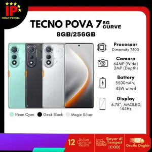 TECNO POVA 7 Curve 5G 8+8GB256GB - 5500mmAh + Bypass Charging 2.0 - Mediatek D7300 - Garansi Resmi