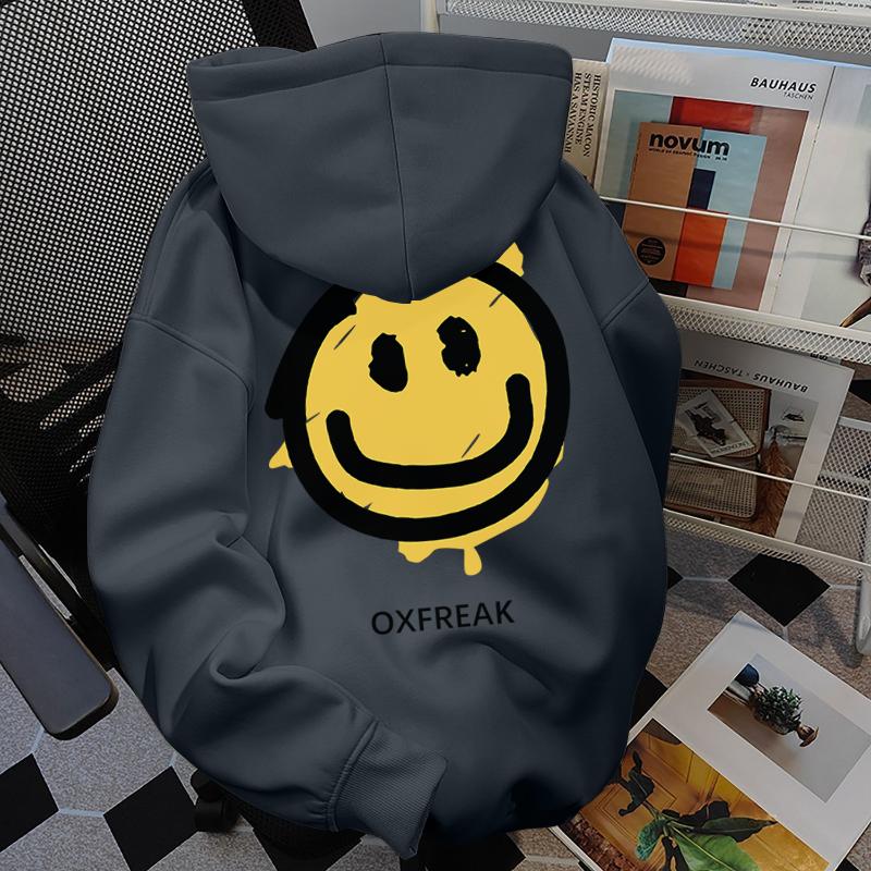 Áo Hoodie Ngoại Cỡ, 100% Cotton, Dành Cho Nam Và Nữ, In Hình Mặt Cười Và Vui Nhộn Phù Hợp Với Các Cặp Đôi