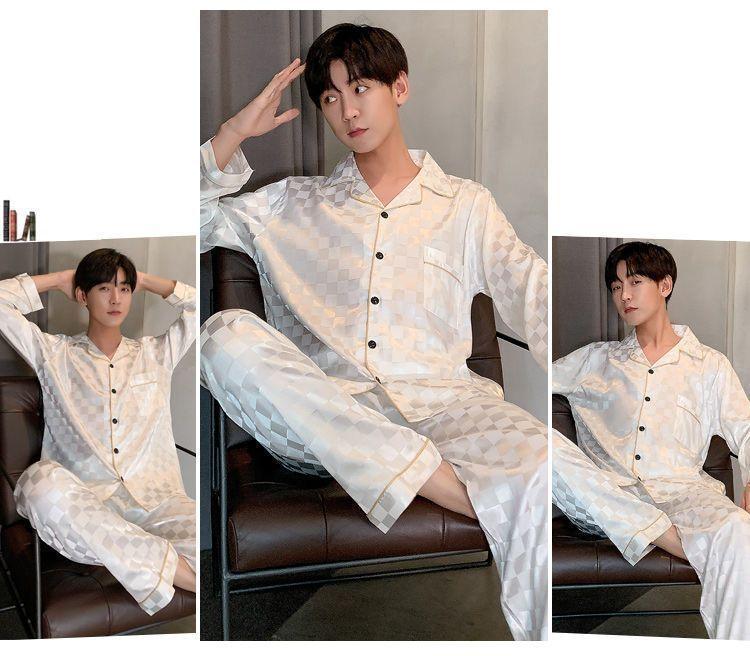 Product Introduction of Bộ Đồ Ngủ Lụa Lạnh Dành Cho Nam Giới, Thích Hợp Cho Mùa Xuân, Mùa Thu Và Mùa Hè, Dài Tay, Mỏng, Làm Bằng Lụa Nhân Tạo, Mặc Nhà Tất Cả Các Mùa Áo Menswear 6