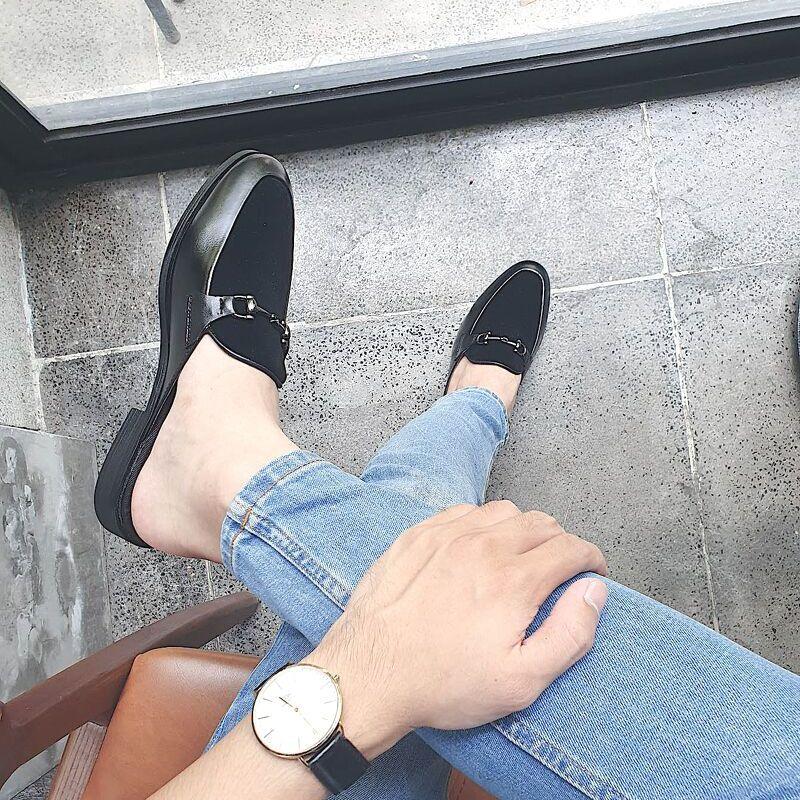 S11 Sục nam da nỉ kết hợp khuyên bạc Nhung DéP size 40 đầu nhọn giay