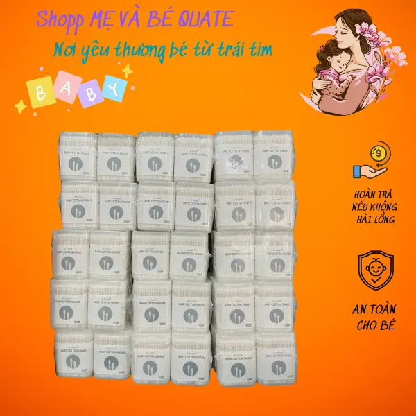 (Combo tiết kiệm) Hộp 200 que Tăm bông sơ sinh VCool Kháng Khuẩn Vệ Sinh Tai Mắt Mũi cho Bé Sơ Sinh 0