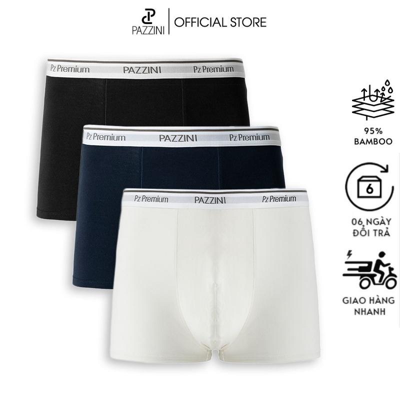 Quần lót nam boxer PAZZINI thun bamboo xuất xịn cao cấp, quần sịp nam co giãn 4 chiều, thấm hút kháng khuẩn tốt - BX003. Menswear Quần Boxer Đen