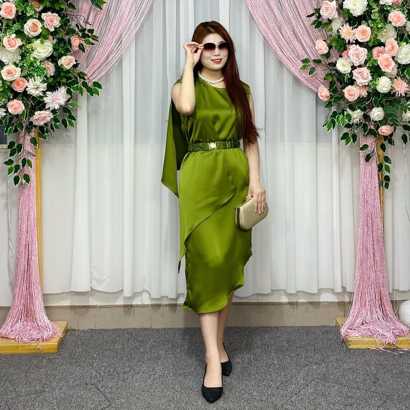 Đầm suông Nữ 300082 kiểu vạt chéo Miss Hiền  kèm dây xích beo, sát nách sang trọng tự tin khoe dáng!  Women vaytet 0