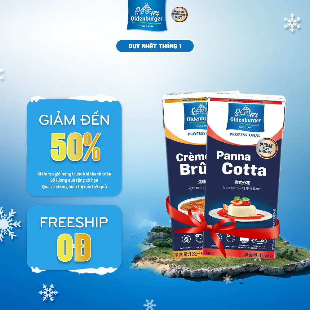 Combo 2 hộp kem nấu món tráng miệng Pana Cotta & Creme Brulee hiệu Oldenburger (hộp 1L) [DATE 04/2025]