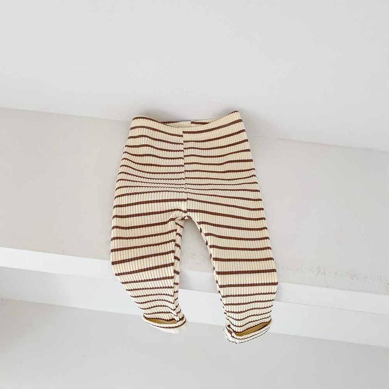 Product Introduction of Children's base pants for autumn and winter, Korean style, with fleece, long pants for boys and girls, 0-2 years old, striped, ins 8