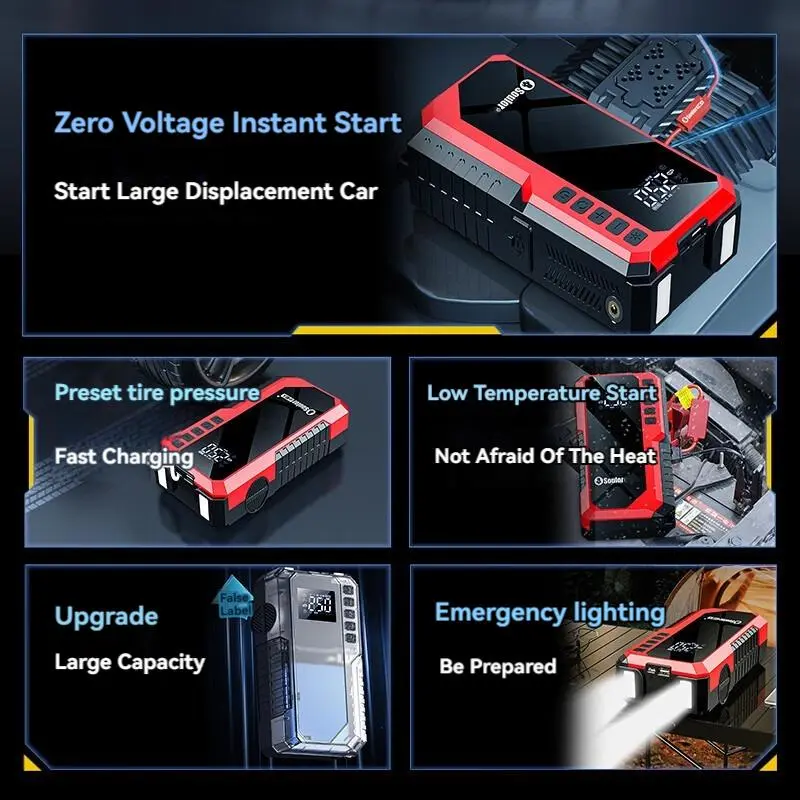 Car Jump Starter with Air Compressor, 2500A Peak Car Battery Booster, 100W Tire Inflator, Portable Power Supply for Gasoline/Diesel Vehicle, Automotive Jump Starter Pack, Car Essentials 3