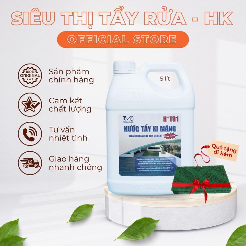 Chất tẩy xi măng ht01 can 5 lít Tẩy cực mạnh tặng 2 miếng trà Làm Sạch trên mọi bề mặt gạch