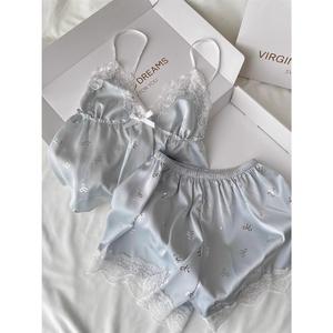 ชุดนอนสายลูกไม้, OOTD, สำหรับผู้หญิง, ชุดฤดูร้อน, วัสดุผ้าไหมน้ำแข็ง, คุณภาพระดับไฮเอนด์, น่ารักและเซ็กซี่, กางเกงขาสั้นสาว, ชุดอยู่บ้านชิ้นเดียว, มาใหม่ในปี 2025