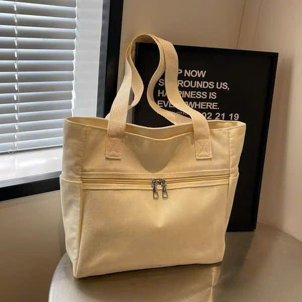 Túi tote 2 lớp vải canvas nữ đựng vừa laptop cỡ lớn đeo vai phong cách Nhật Bản,đi học đi chơi đi làm