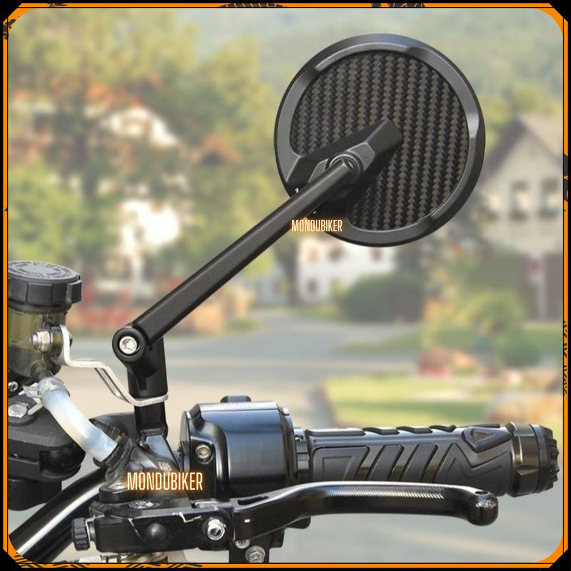  Gương Mazga vân Carbon M1 Kính Tròn và Kính Bầu Gắn Xe Máy Xe Điện Mặt Kính Trắng Góc Rộng 