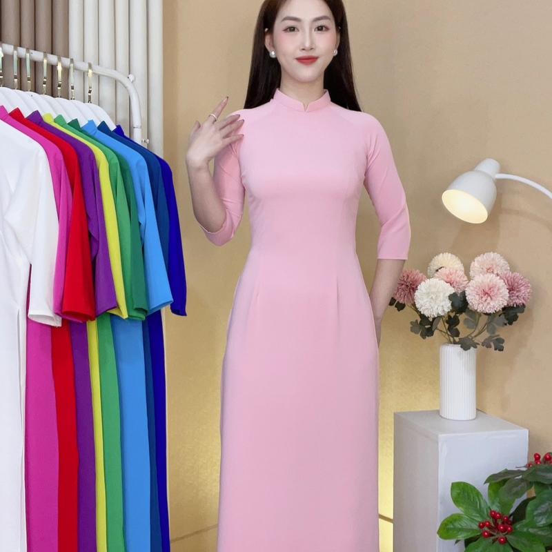 Áo dài lụa mỹ trơn cổ 2cm tay lỡ 4
