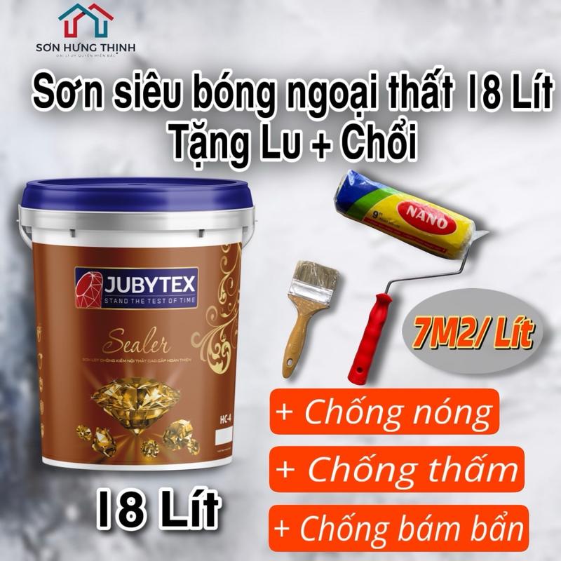 Combo Sơn Chống Thấm Màu 18 Lít Jubytex, Kiêm Chống Nóng Ngoại Thất Đa Năng Siêu Bóng, Chống Bám Bẩn, Chống Nóng Tường, Chống Thấm Tường Tặng Lu + Chổi