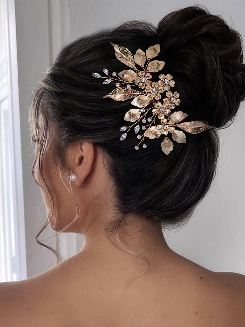 Product Introduction of Elegant Style Artificial Crystal & Flower & Leaf Design Hair Pin,  Exquisite Trendy Hair Pin, Chic Hair Accessories for Wedding Banquet  Party 11