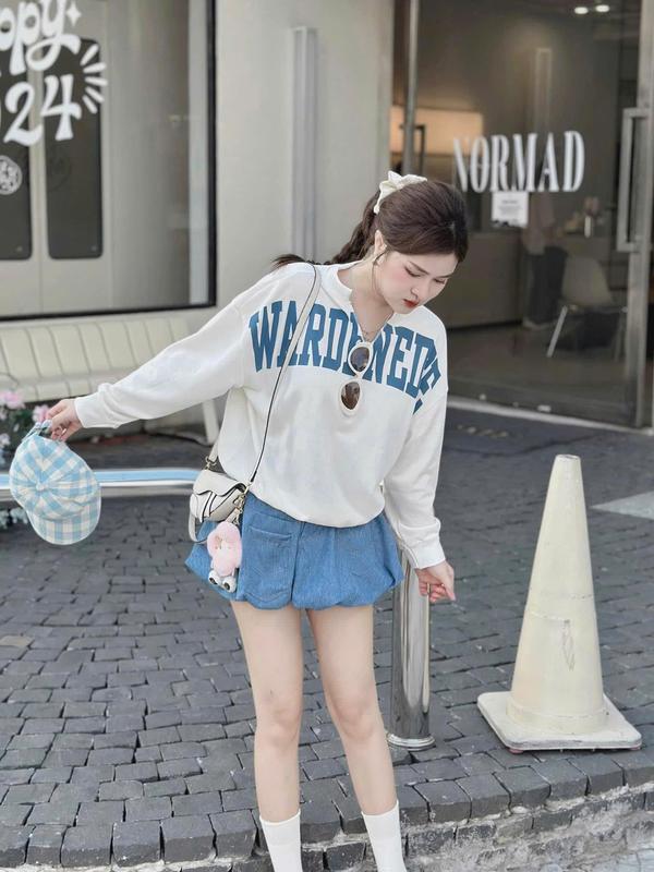 S844 SET 2 MÓN BIGSIZE ÁO SWEATER IN CHỮ + CHÂN VÁY JEAN (TÁO ĐỎ BIGSIZE 55-90KG)