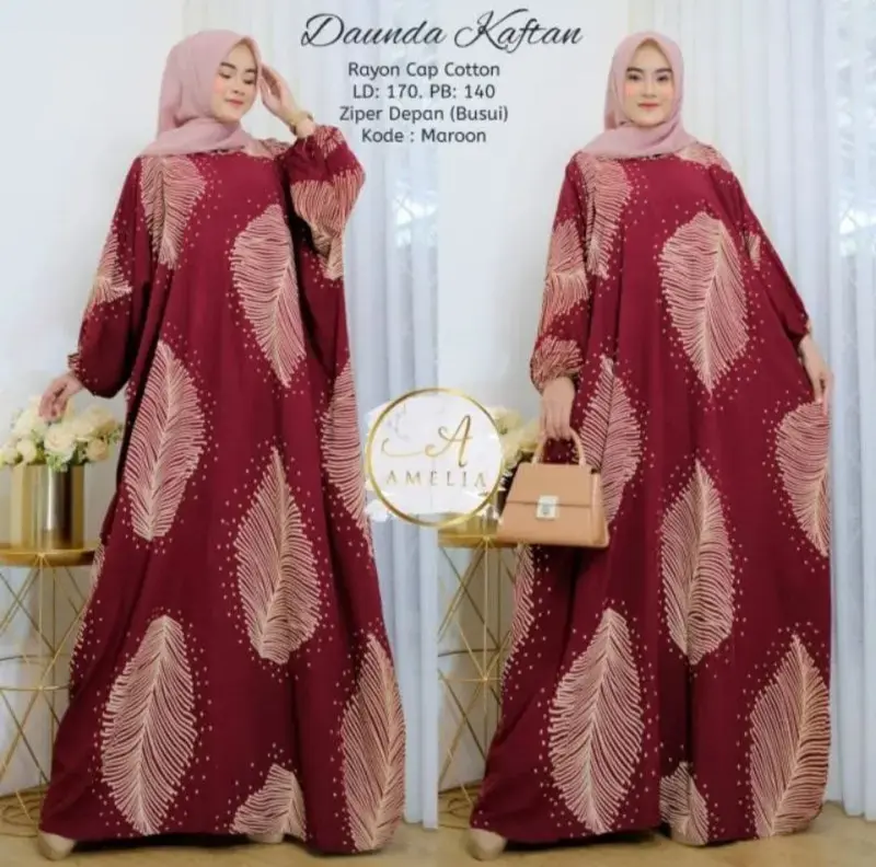Gamis Kaftan Daunda Jumbo Alsize Rayon Premium ld 150 muat bb sampai 125 kg formal muslim Nyaman Panjang 3