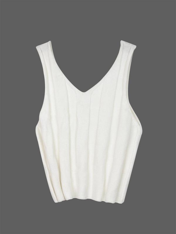 Women's Plain V Neck Sweater Vest, Summer Clothes, Casual Sleeveless Knit Top for Summer, Ladies Clothes for Daily Wear 5