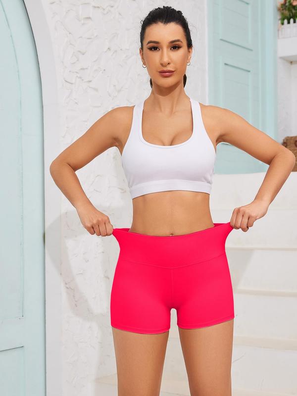 Women's Solid High Waist Pocket Design Sports Gym Shorts, Casual Comfy Breathable Skinny Shorts for Yoga Gym Workout Running, Ladies Sportswear for All Seasons 5