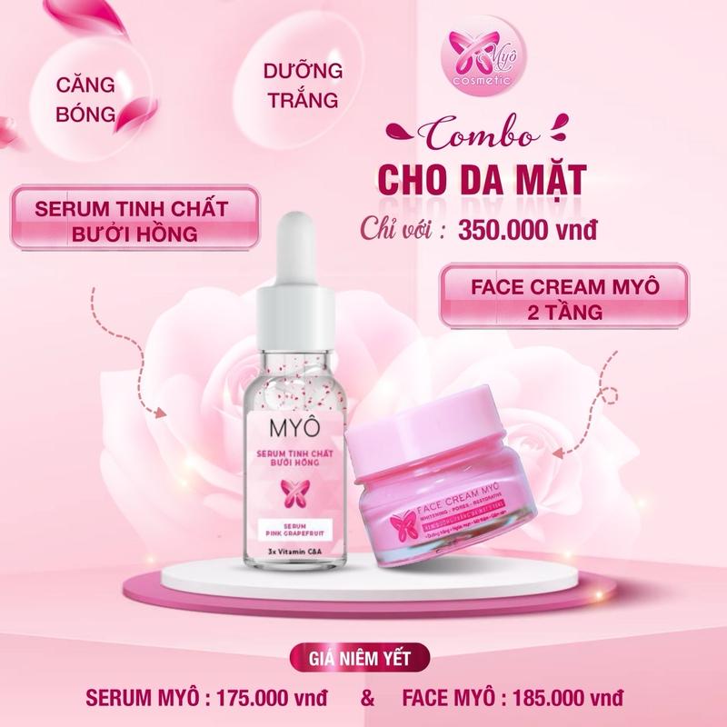 COMBO FACE KEM FACE 2 TẦNG + CHAI SERUM TINH CHẤT BƯỞI HỒNG DƯỠNG DA MẶT MYÔ. Hỗ trợ dưỡng trắng da mờ thâm nám sạm tàn nhang Skincare căng bóng cấp ẩm đều màu da