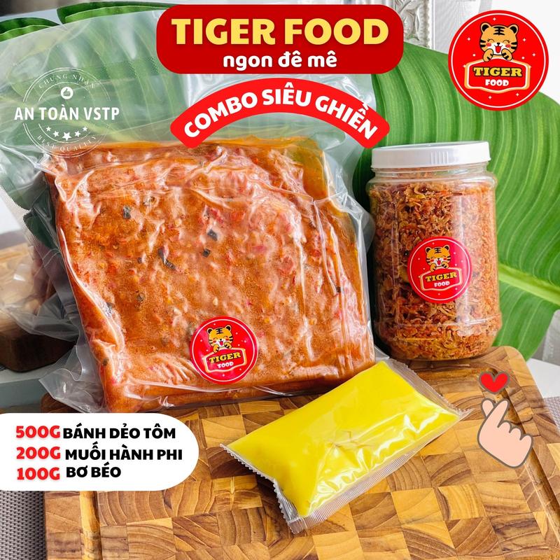 Bánh Tráng Dẻo Tôm TIGER FOOD + Muối Tôm Hành Phi - Túi bơ béo COMBO SIÊU NGON ĂN LÀ MÊ