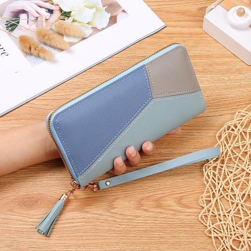 Ví Dài, Túi Xách Nữ, Thời Trang Mới Nhật Bản Và Hàn Quốc, Túi Khâu Vá Màu Tương Phản, Sức Chứa Lớn, Ví Có Khóa Kéo, Nữ 4