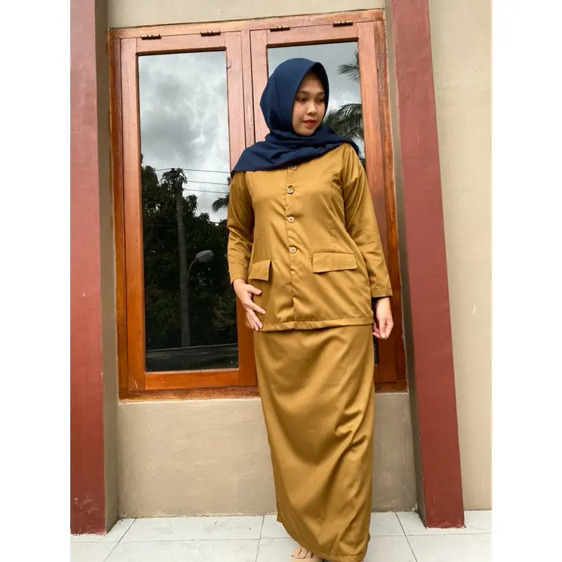 Setelan Kerja/Pdh Keki Tua Model Kerah Rever Bawahan Rok