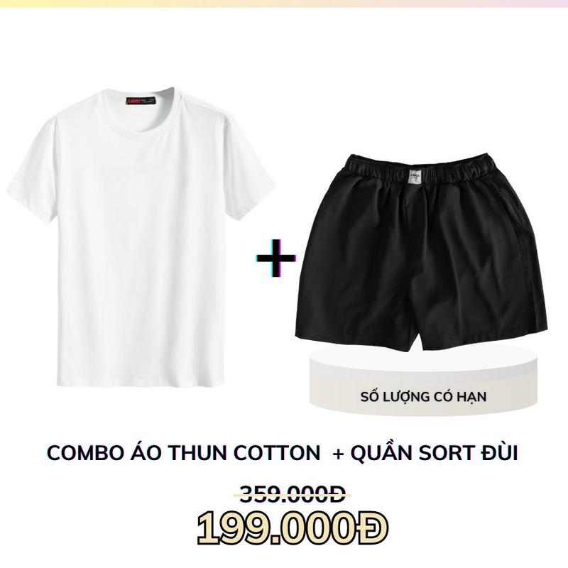 Set áo thun trơn cotton trắng 9021 kèm quần short đùi nam kate 4071 trẻ trung LADOS-7106 form đẹp mặc nhà đi chơi