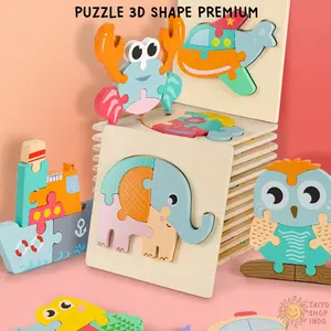 TAIYO Mainan Anak Puzzle Kayu 3D Shape Premium 15cm Edukasi Bentuk Animal Transport