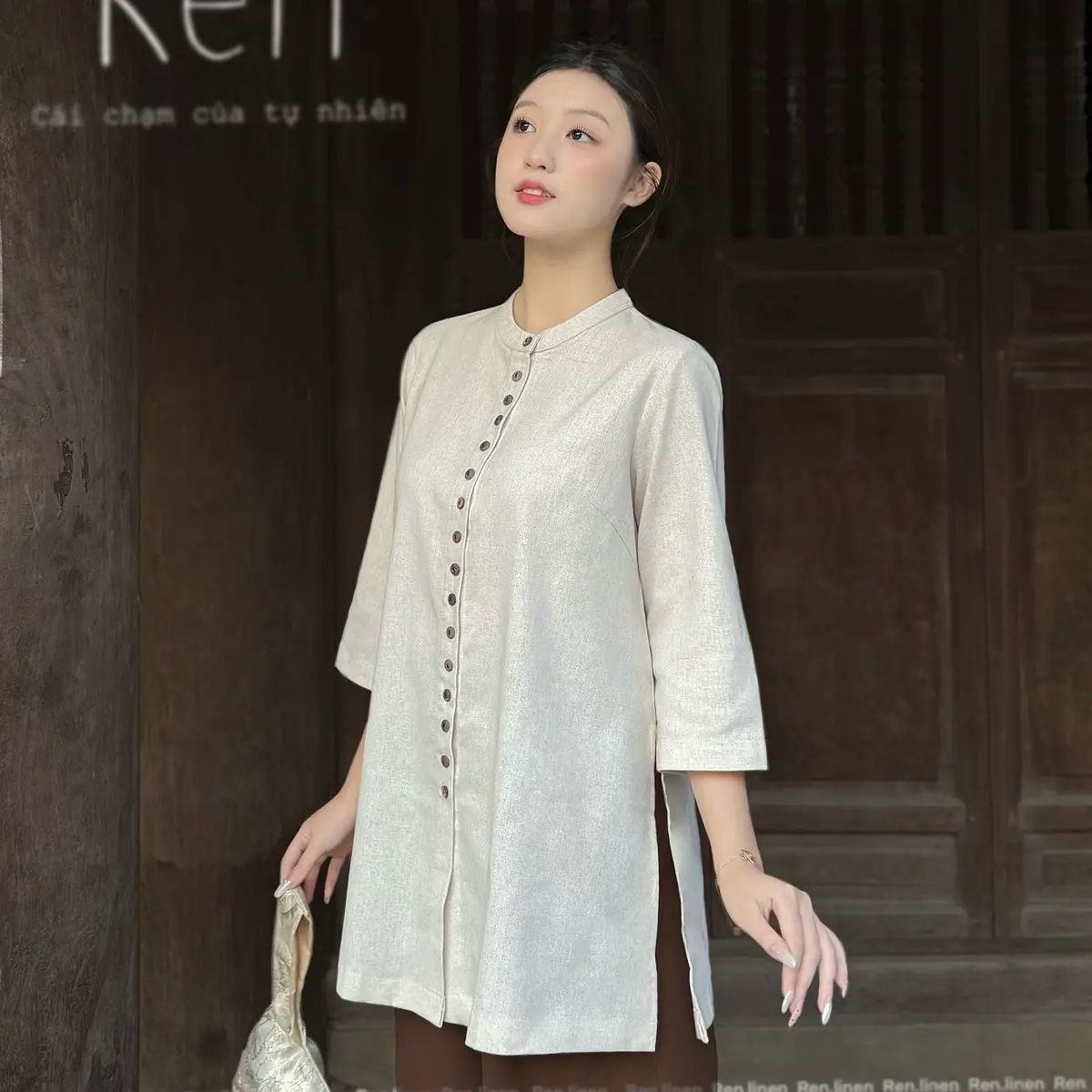 Pháp Phục Lễ Phật Đồ Làm Đi Chùa Linen Tịnh Thi
