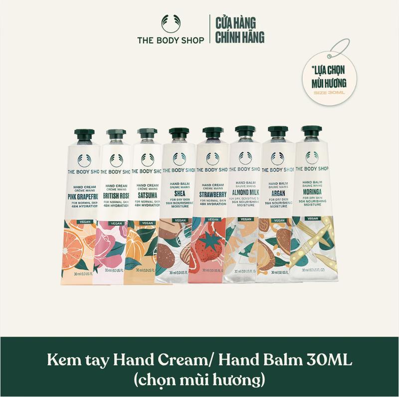 (HẠN SỬ DỤNG: 08/2026) The Body Shop Kem Dưỡng Tay (chọn mùi hương) Hand Cream & Hand Balm 30ml | Dưỡng ẩm tay Hand Care