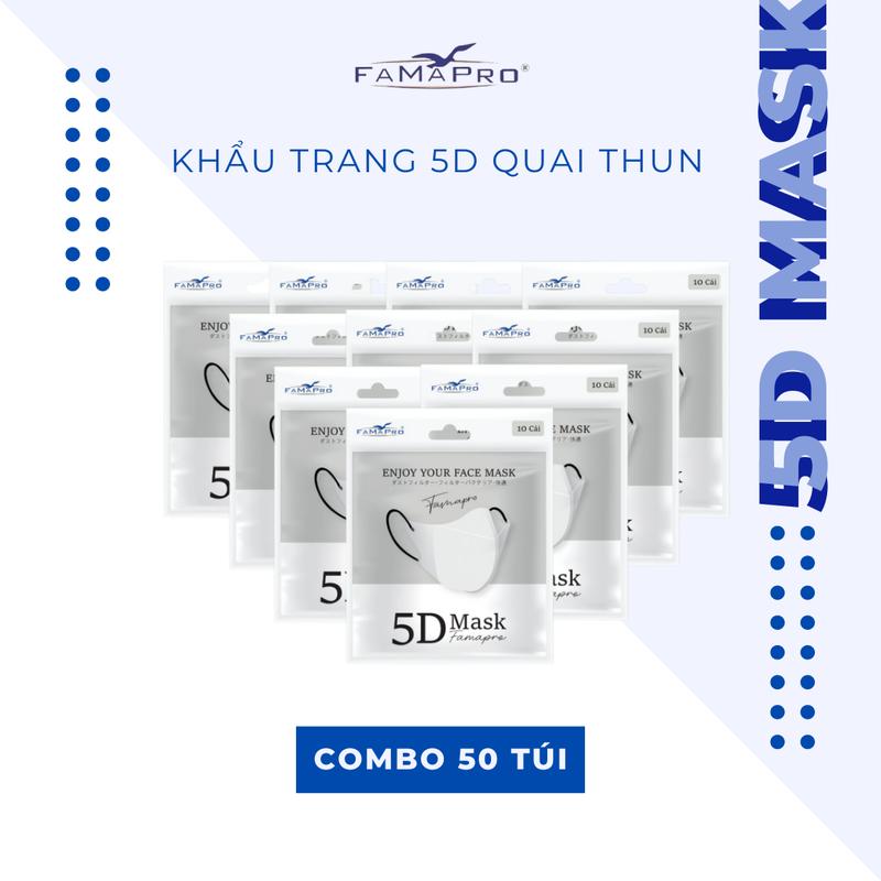 Thùng 500 cái Khẩu trang y tế 3 lớp Famapro 5D Quai Thun Nhỏ Mask 10 cái túi