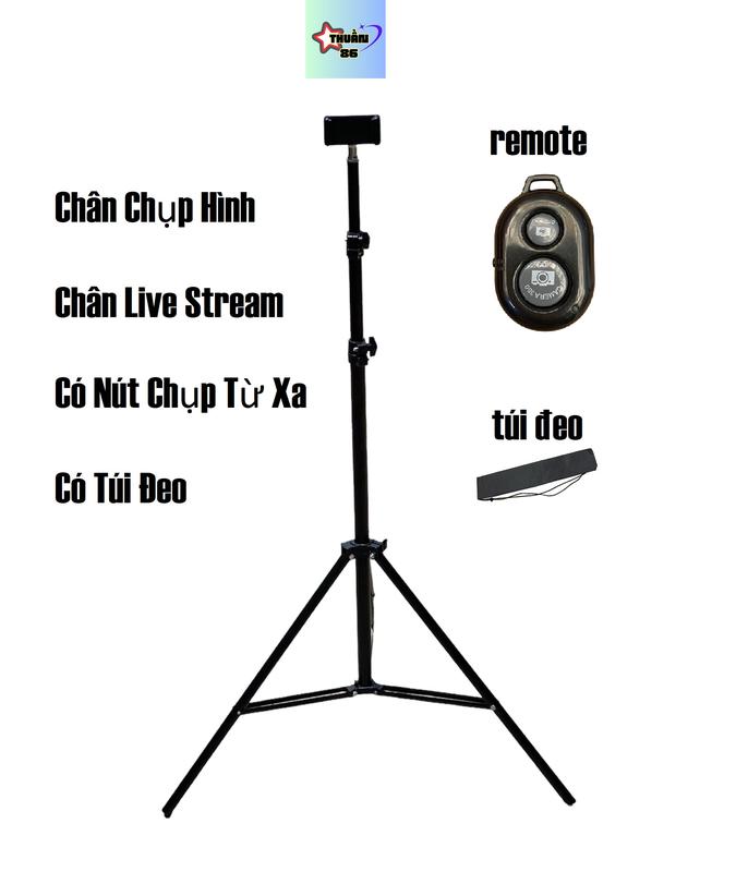 Gậy Chụp Hình, Gậy Live Stream Cao 2m1 Có Remote Và Túi Đựng Selfie Phụ Kiện