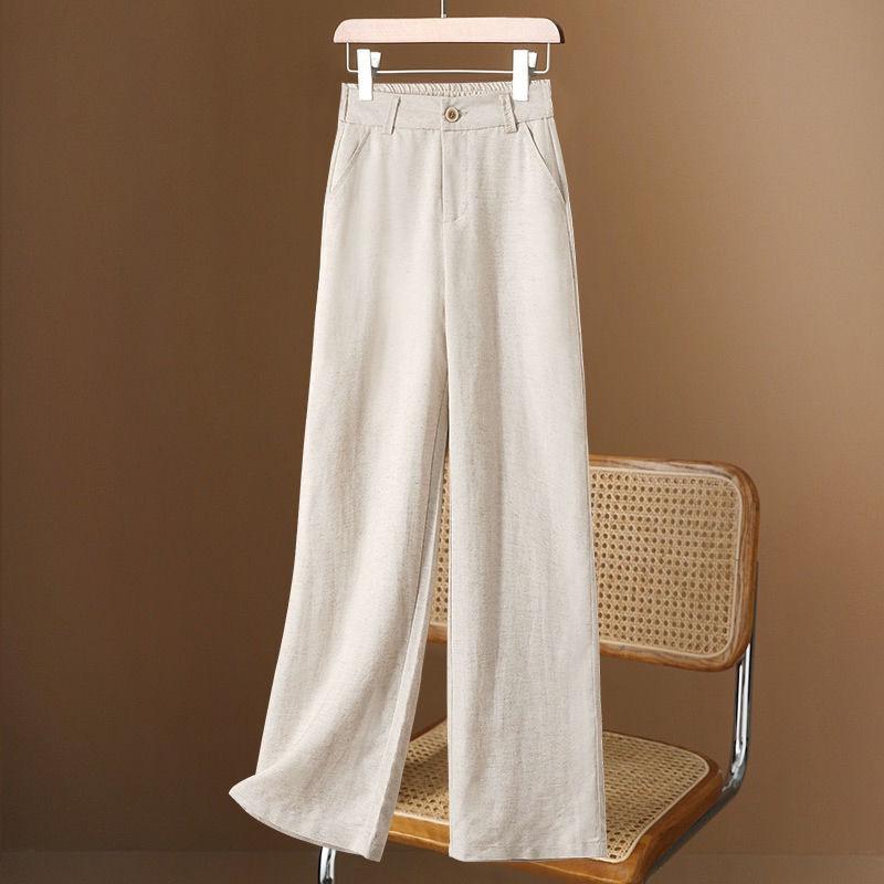 Quần ống rộng linen khóa trước chun lưng vải sợi tre thân thiện môi trường, vải mềm mát 3 màu Nữ Women Ong Pants 0