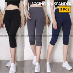 KYNHA 3 PCS Legging 3/4 Spandek Wanita Dewasa Bahan Licin Tebal Rapi Premium Bisa BB 40-120KG Stretch