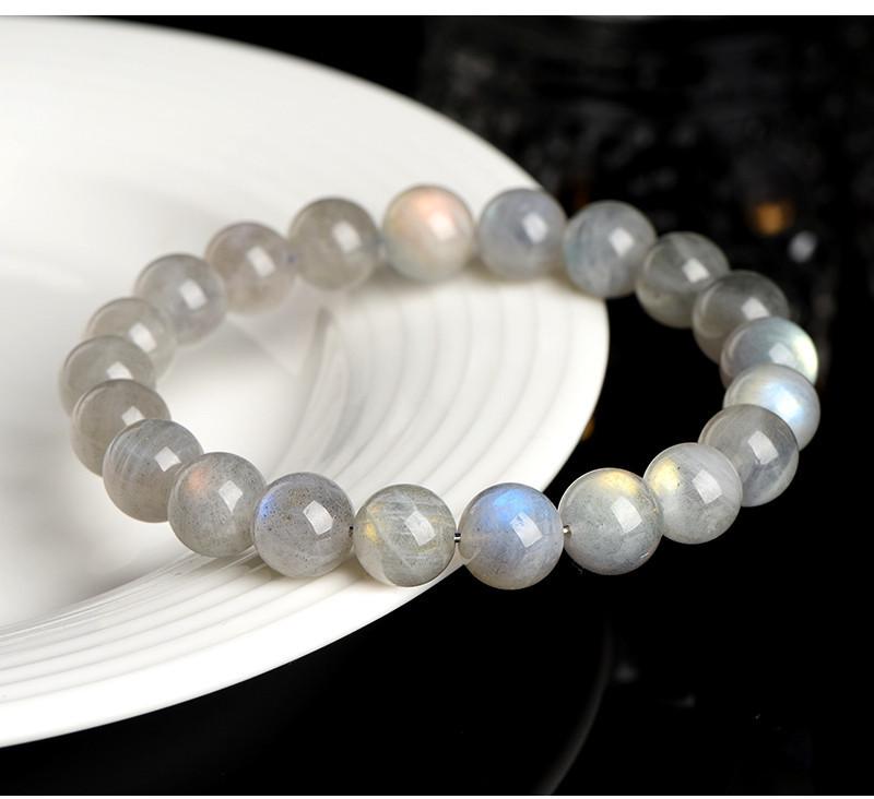 Product Introduction of Crystal Natural Moonstone Loose Beads Bracelet Net Body Color Light Gray Moonlight Labradorite round Beads Bracelet 19