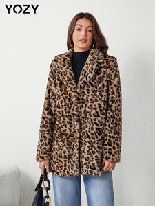 YOZY Women's Leopard Print Button Front Lapel Neck Coat, Elegant Long Sleeve Outerwear for Fall & Winter, Ladies Clothes for Daily, Fall&Winter Clothes