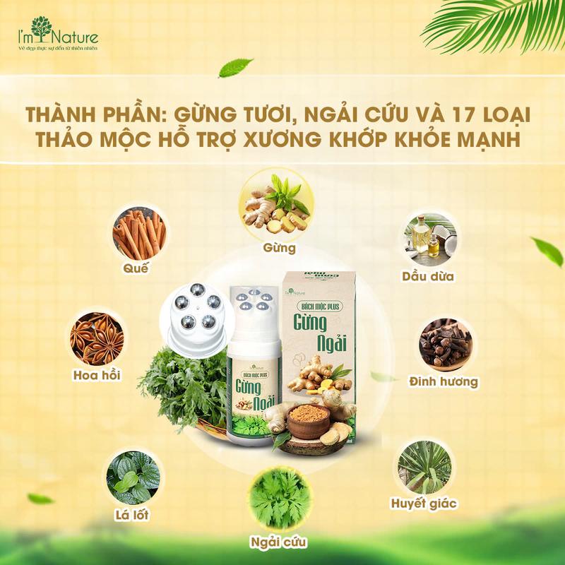 Product Introduction of Combo 2 Con Lăn Massage Gừng Ngải Bách Mộc Plus - Hỗ Trợ Giảm Đau Lưng, Cổ Vai Gáy - Thành phần thảo dược - Bách Mộc Plus 130ml 6
