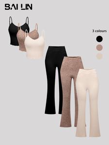 Women's Solid Backless Crop Cami Top & High Waist Flare Leg Pants Set, Summer Outfits 2024, Co Ord Set, Casual Spaghetti Strap Top & Bell Bottom Trousers, Co Ords for Women, Summer Sets, Ladies Clothes, Autumn Outfits, Co-ords Set