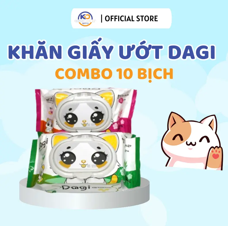 [Combo 10 Bịch] Khăn Ướt Dagi 600gr Không Mùi, Khăn Ướt Giá Rẻ Dạng Khổ Lớn Chất Liệu Vải Chấm Bi An Toàn Cho Bé