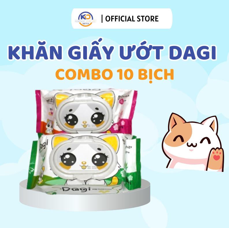 [Combo 10 Bịch] Khăn Ướt Dagi 600gr Không Mùi, Khăn Ướt Giá Rẻ Dạng Khổ Lớn Chất Liệu Vải Chấm Bi An Toàn Cho Bé 0