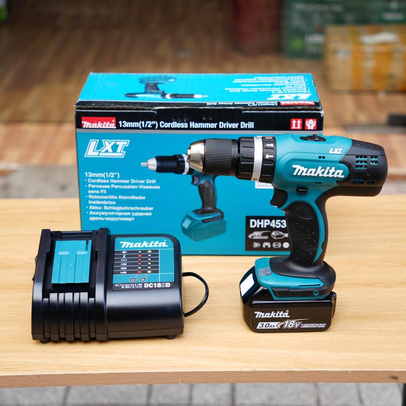 MÁY KHOAN BÚA, VẶN VÍT MAKITA DÙNG PIN 18V 3.0 AH DHP453SFX8 + 1 SẠC DC18SD + 1 PIN 18V 3.0 CHÍNH HÃNG