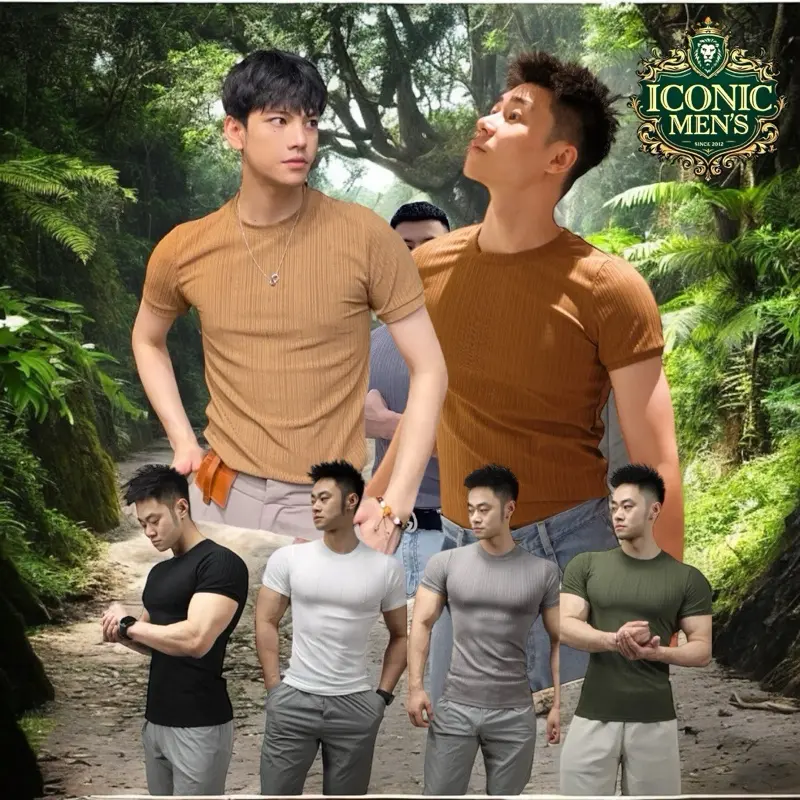 Áo thun body vải thun gân mềm mại ,mỏng mặc mát,thoải mái [Mã 57] Menswear Nam  Cổ Tròn Kem Đen