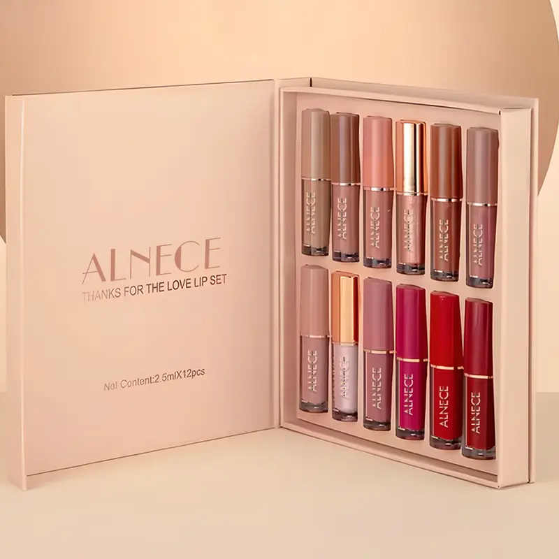 12 Buku Warna Lip Gloss Set Matte Pearlescent Non-Stick Lip Glaze Bibir Lipstick Lipstik Wanita 7