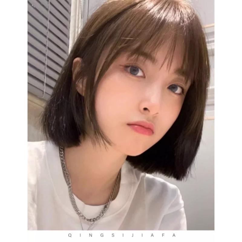 Product Introduction of Short-haired Women In Wigs, Summer Natural Full-headed Hood Style Internet Celebrity Round Face Bob Head Bald Daily Simulation Hair Wig Head 10