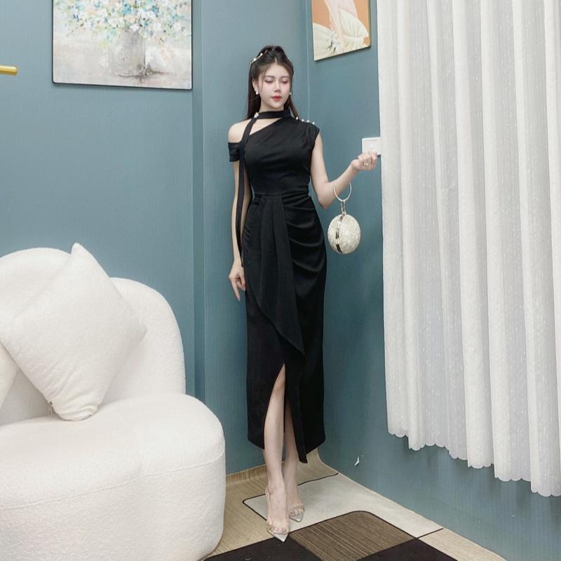 Váy Thiết Kế VQLADY D-A2 Nữ  Đầm thiết kế dáng ôm phối vạt lua phù hợp đi chơi và đi dự tiệc Dress Màu Trắng , Đen , Đỏ Voi Voi 3