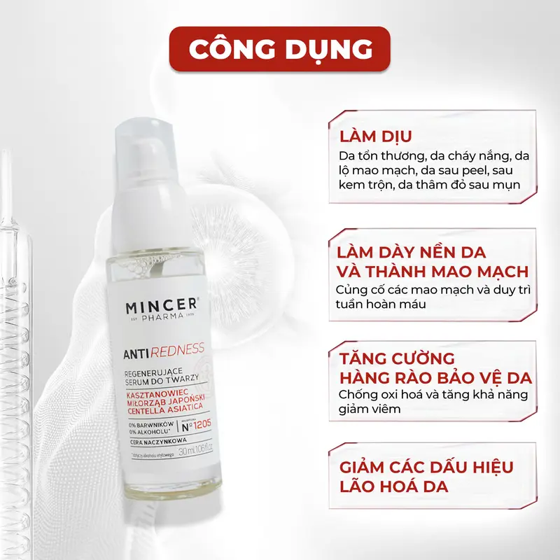 Tinh Chất Hỗ Trợ Giảm Đỏ, Hỗ Trợ Giảm Lộ Mao Mạch Trên Da Mincer Pharma Anti Redness Regenerating Face Serum 30ml 2