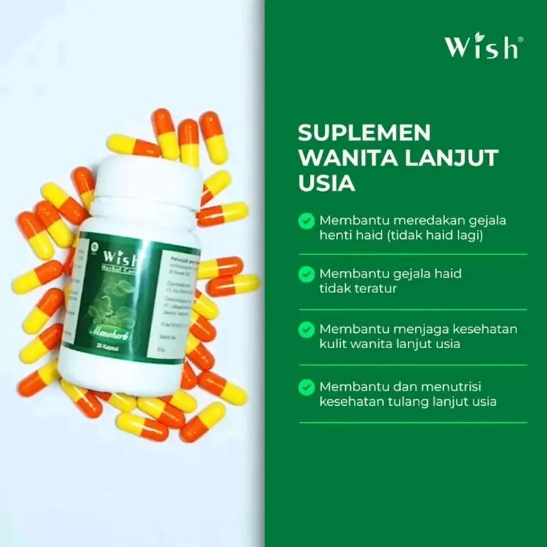 Kapsul Herbal WISH MENOHERB Original untuk Wanita Lanjut Usia dan Menopause Dini Original 3